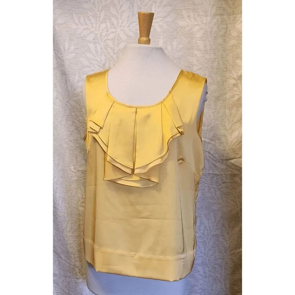 T14 My Collection sleeveless golden yellow ruffled tank blouse Sz Large
